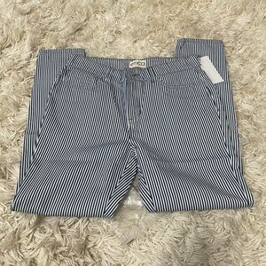 Etica Navy and White Striped Trousers